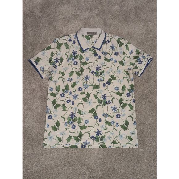 G/FORE Blue Floral Polo Medium Snow Basil Country Club Men's White Blue Green - Picture 1 of 8